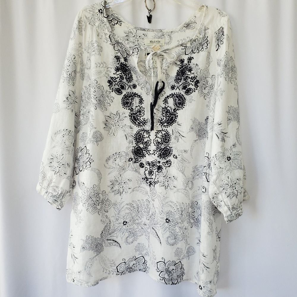 Malvin Linen blouson tunic top size L new